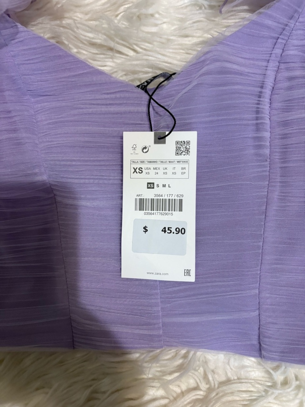 Zara Lilac Tulle Ruffle Strap Ruched Crop Top - Picture 7 of 10